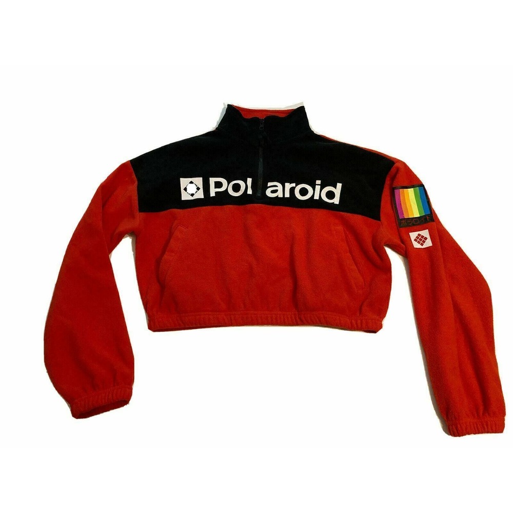 Polaroid Womens Cropped 1/4 Zip Color Block Pullover Sweatshirt Size Medium Red
